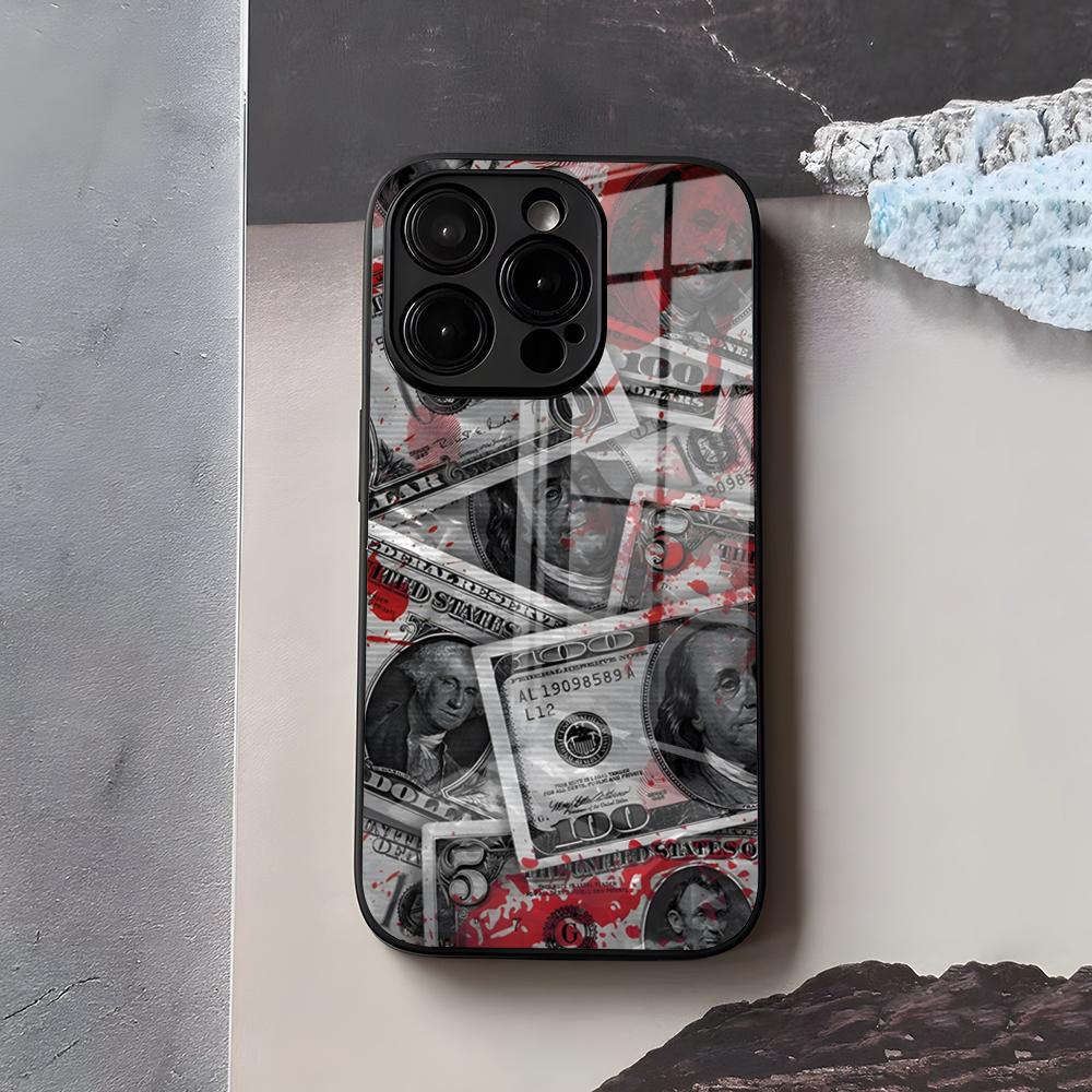 Graffiti Money Pattern Phone Case For IPhone 17 Air 16 E Pro Max 15 14 13 Mini 12 Pro 11 Max Plus Black Glass Cover