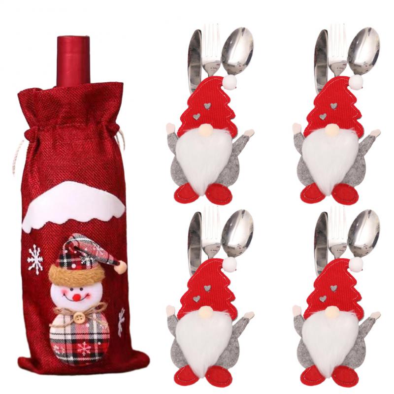 Kreativní vánoční sada na víno Zlaté sametové šaty Obaly na láhev vína Rukáv Santa Sněhulák Vánoce Nový rok Dekorace na jídelní stůl