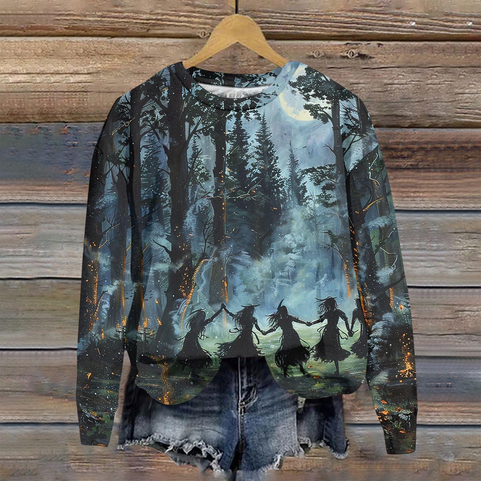 

Женская мода повседневная толстовка с капюшоном с длинным рукавом и принтом на Хэллоуин M тёмно-синий