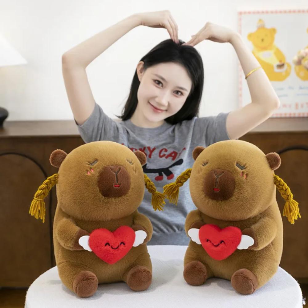 Love Heart Capybara Plush Toy Fluffy Capybara Stuffed Doll Creative Capybara Cotton Doll  Birthday