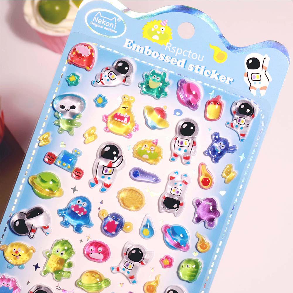 1pcs Cute Marine Animals Astronauts 3D Stickers Kawaii Cartoon Creative Embossed Decals Laptop Phone Notebook Sticker Toy