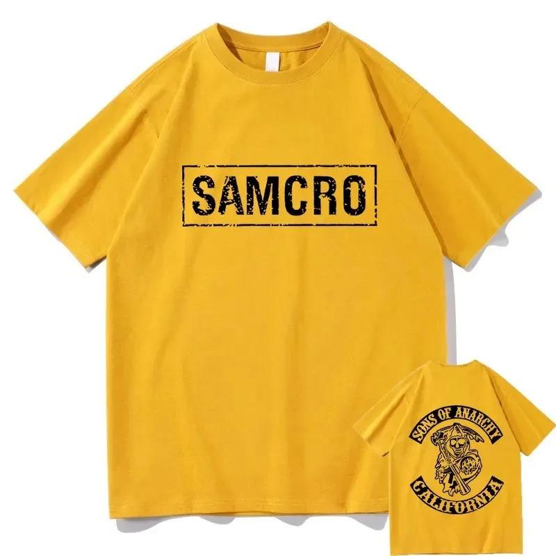 Hijos de la Anarquía SAMCRO Tendencia Ropa de Hombre Camisetas de Moda Ropa de Calle 100% Algodón Tops Holgados Camiseta Transpirable