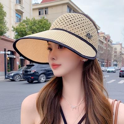 Empty Top Sunscreen Bucket Hat Summer Big Brim Shows Small Face Can Tie Ponytail Sun Hat Outdoor Beach Sun Hat