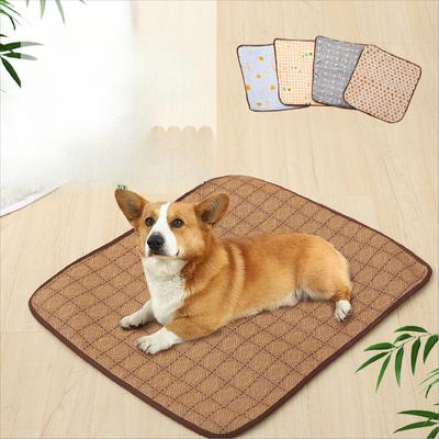 Haustiermatte, mehrfarbig, Frühling und Sommer, doppelseitige Rattanmatte, Teddy Golden Retriever, Zwingermatte, Katzenkühlmatte