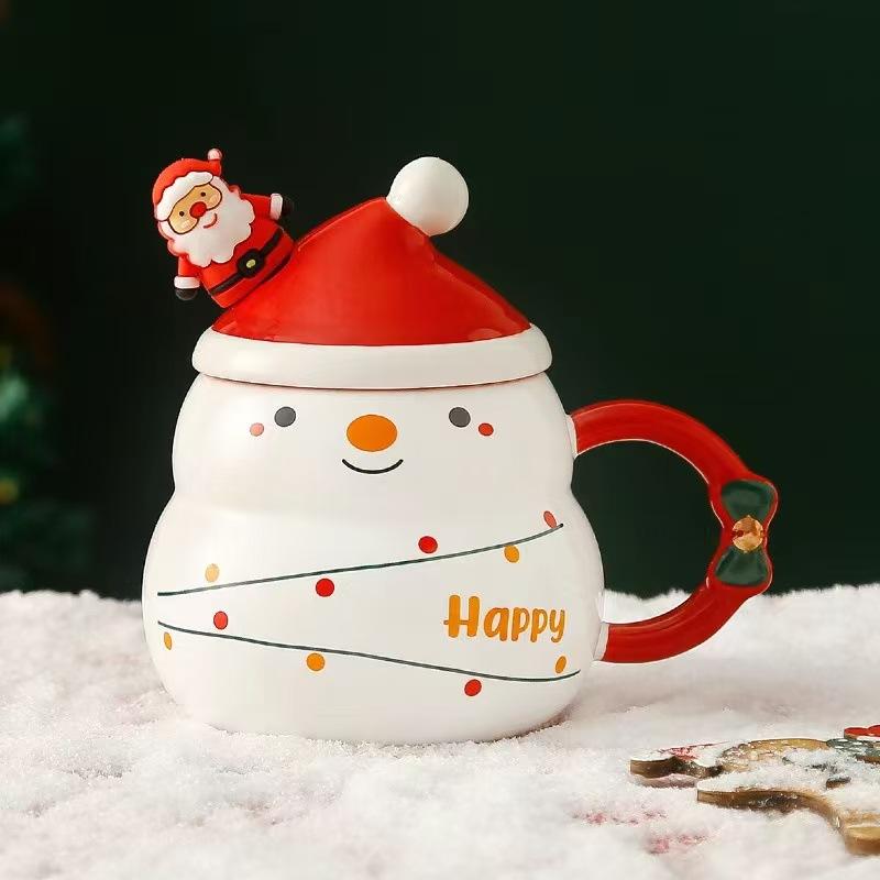 High-looking Christmas Gift Mug, Exquisite Niche Simple Household Ins Snowman with Lid and Spoon Ceramic