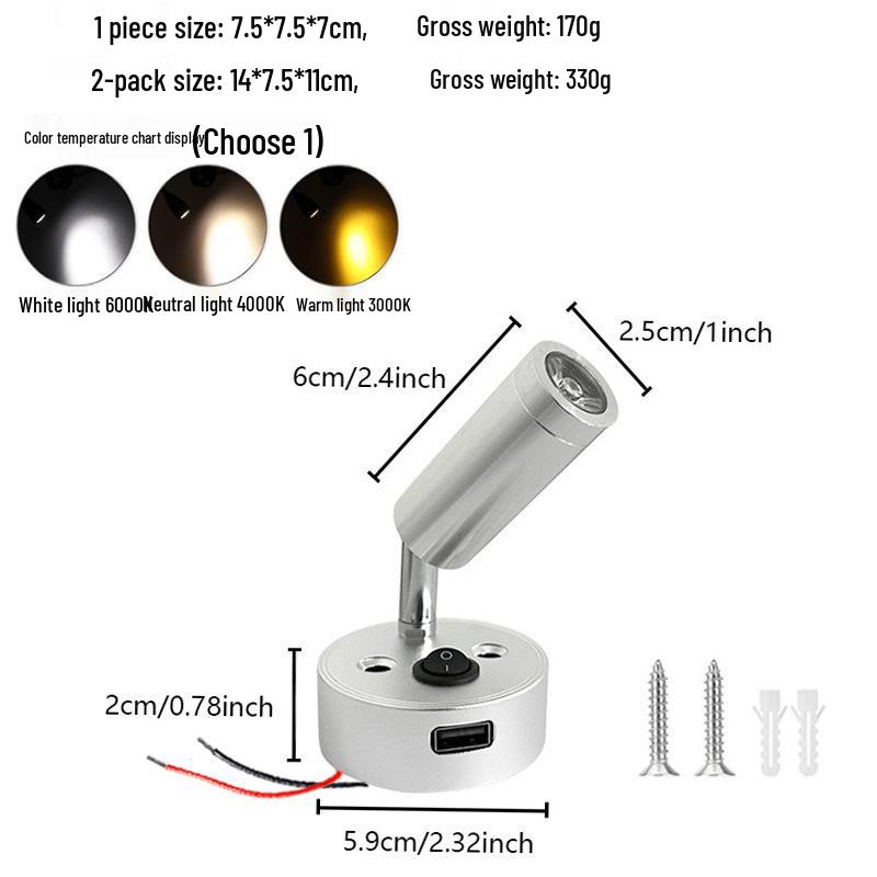 12V LED RV Bedside Reading Light with USB, 3W Yacht Marine Interior Lamp.