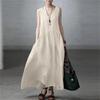 Women's Sleeveless Cotton Linen Pleated Maxi Dress