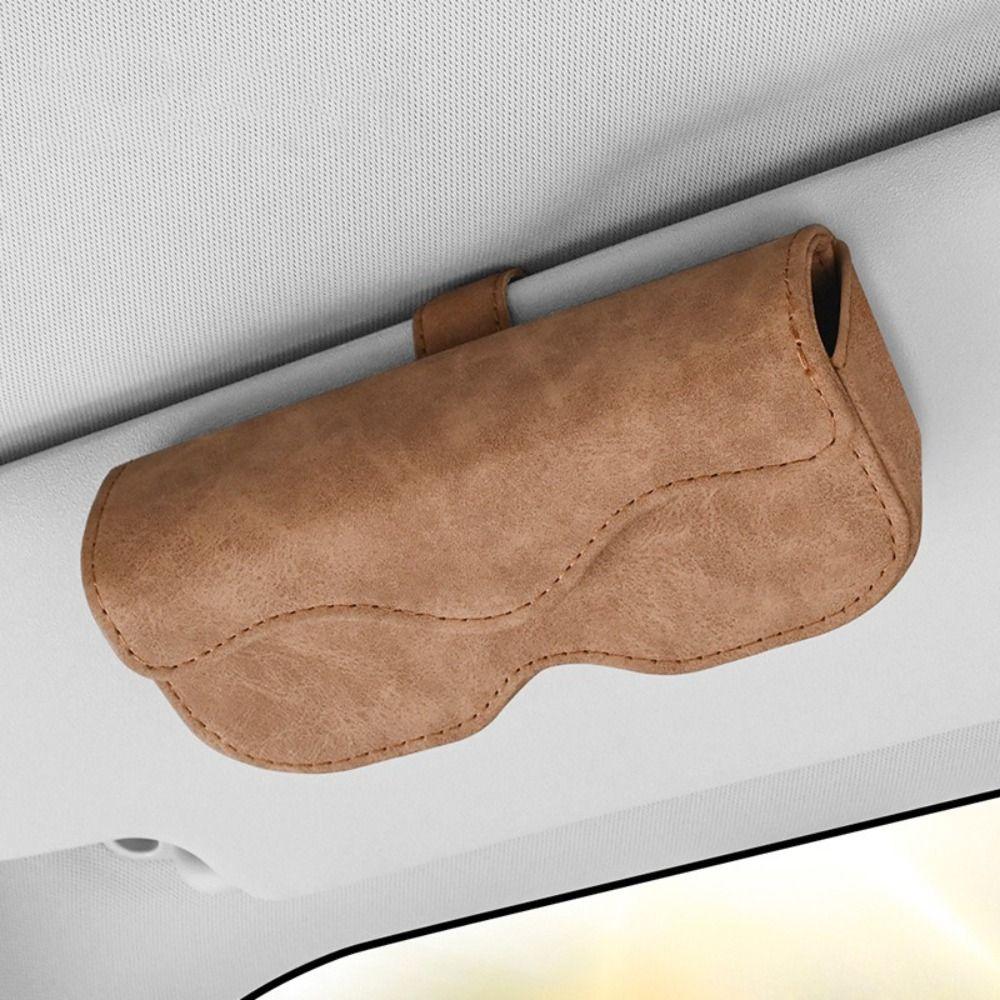 Shock-proof Car Glasses Bag Suede Leather Sunglasses Case Sun Visor Glasses Case  Car  Interior