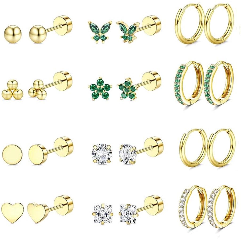 Stainless Steel European-American Style Stud & Hoop Earring Set
