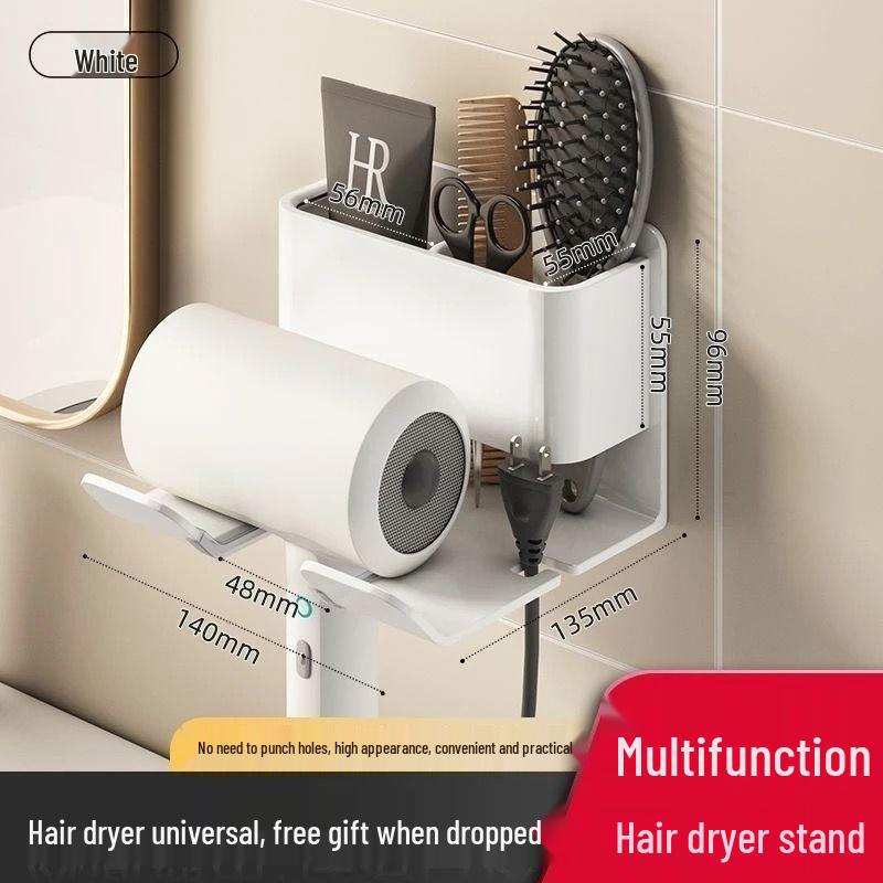 Wall-Mounted Hair Dryer Rack: Bathroom Storage Shelf & Hanging Bracket