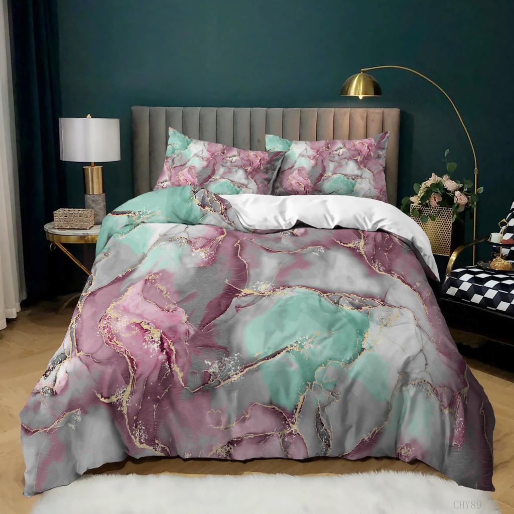 Home Textile Marble Texture Three-Piece Gradual Change Quilt Cover Digital Printing Bedding