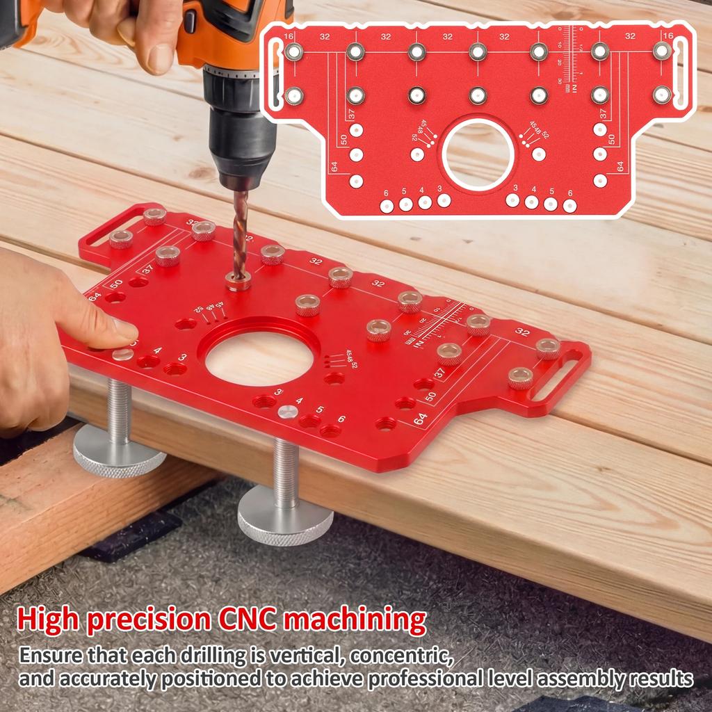 Aluminum Alloy Cabinet Hinge Jig Hinge Hole Drilling Guide Template with Drill Bits Mortising Kit for Cabinet Door Installation