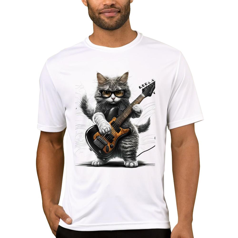 TEEHUB Vintage 3D Cat Play Guitar Men T-Shirt Fashion Streetwear Short Sleeve T Shirts Hipster Music Tee Cool Tops