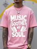 Unisex Summer Cotton Short Sleeve T Shirt Music Soothes My Soul Headphone Letter Print Crew Neck Hip Hop Music Casual Male Tee