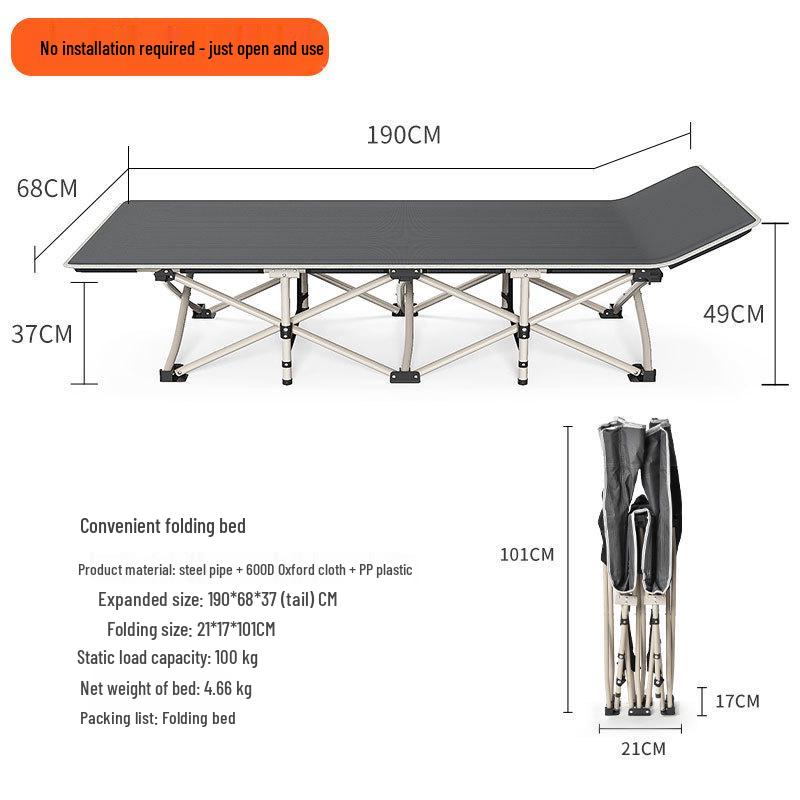 Portable Folding Single Bed for Office, Camping, or Outdoor Use