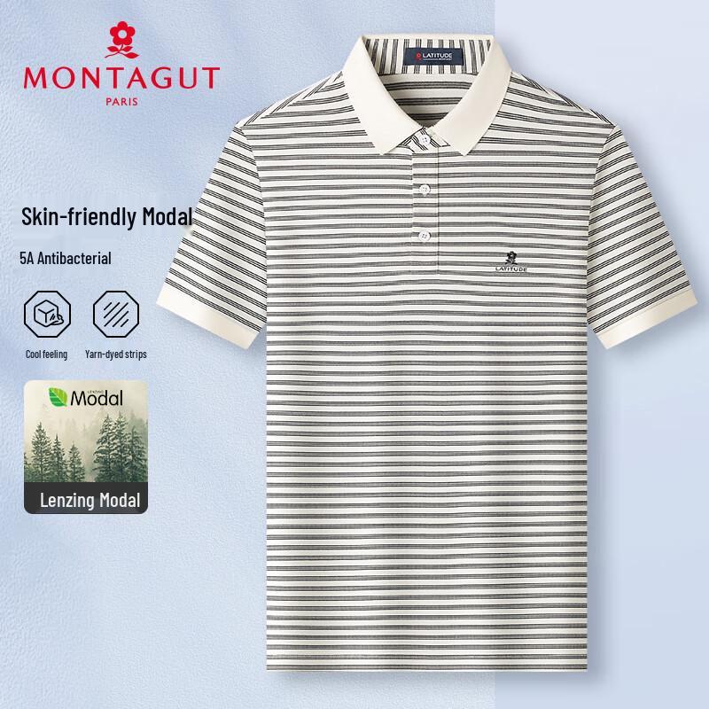 MONTAGUT Men's Striped Long-Staple Cotton Short-Sleeve Polo Shirt