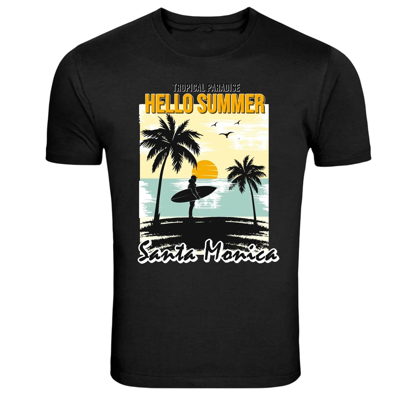 Hello Summer Santa Monica Surf Beach Graphic T Shirt M