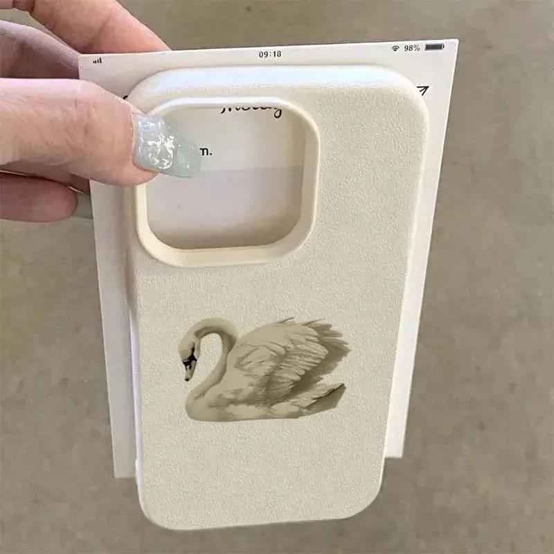 Phone Case For iPhone 16 15 Pro Max 14 13 12 11 Pro Max 16 Plus XS XR X 16e Elegant White Swan Design Soft Cute Shockproof Cover