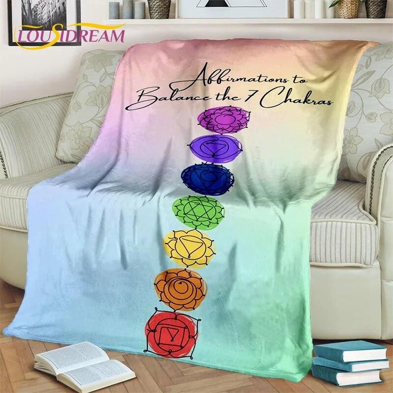 Rainbow 7 Chakra Yoga Meditation Blanket,Flannel Throw Blanket for Home Bedroom Bed Sofa Picnic Office Hiking Leisure Nap Cover