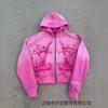 American hip-hop rock pink 3d printing design color-sensitive cardigan hooded sports sweater jacket jacket gradual change outside