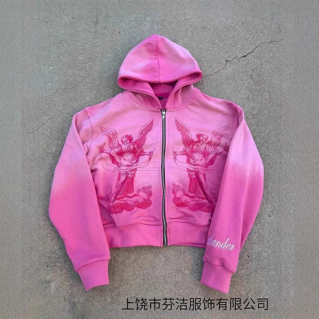 American hip-hop rock pink 3d printing design color-sensitive cardigan hooded sports sweater jacket jacket gradual change outside