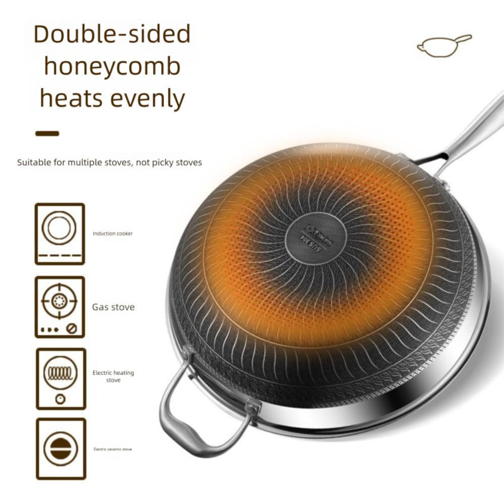 Non Stick 316 Stainless Steel Wok Non Coating Honeycomb Pot Pan Wok  Gas Induction Cooker