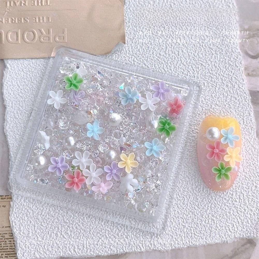 Floral Pearl Floral Nail Decorations White Crystal Nail Accessories Nail Art Charms for Nail DIY