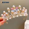 Pearl Crystal Princess Handmade Rhinestone Tiaras Crown for Girl Birthday Wedding Party Catwalk Queen Diadems Butterfly Decor