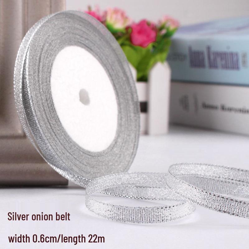 Satin Ribbon with Silver and Gold Glitter for Cake Decoration and Packaging