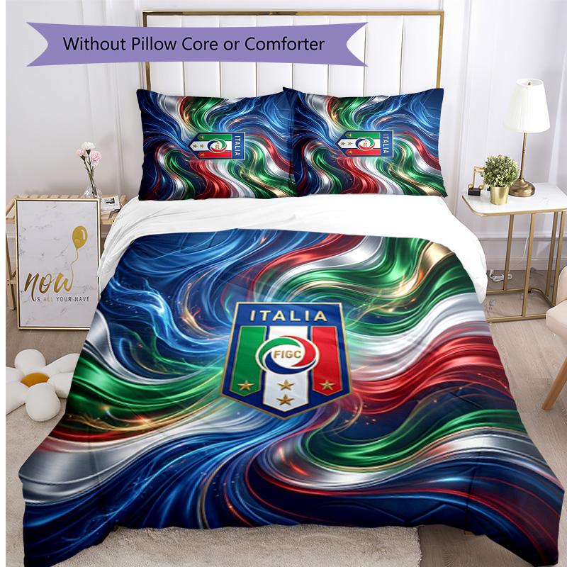 Italy Football Printed Bedding 3 Piece Set Cozy Breathable Bed Cover Set as Housewarming Holiday Gift