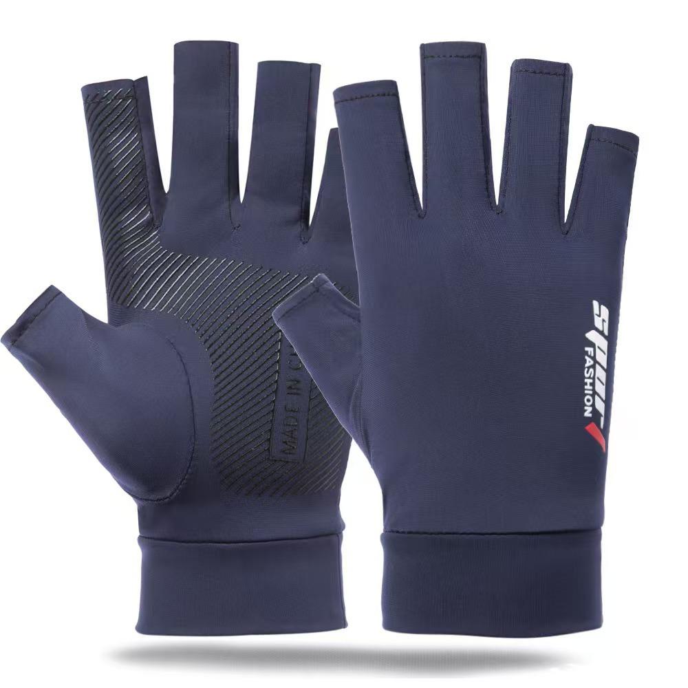 Spring and Summer Sun Protection Ice Silk Gloves Anti Ultraviolet Leakage Fingers for Men and Women Thin Style Riding Half Fingers for Anti-slip