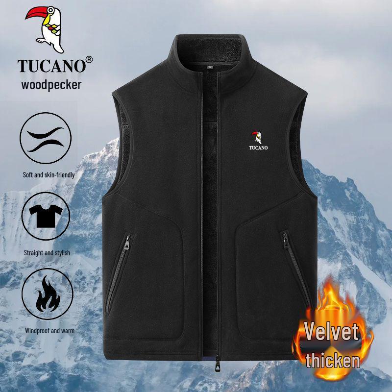 Мужской флисовый жилет большого размера  Дятел : Весенне-осенний уличный повседневный стиль, утолщенный бархатный жилет. 2XL 61-70 kg