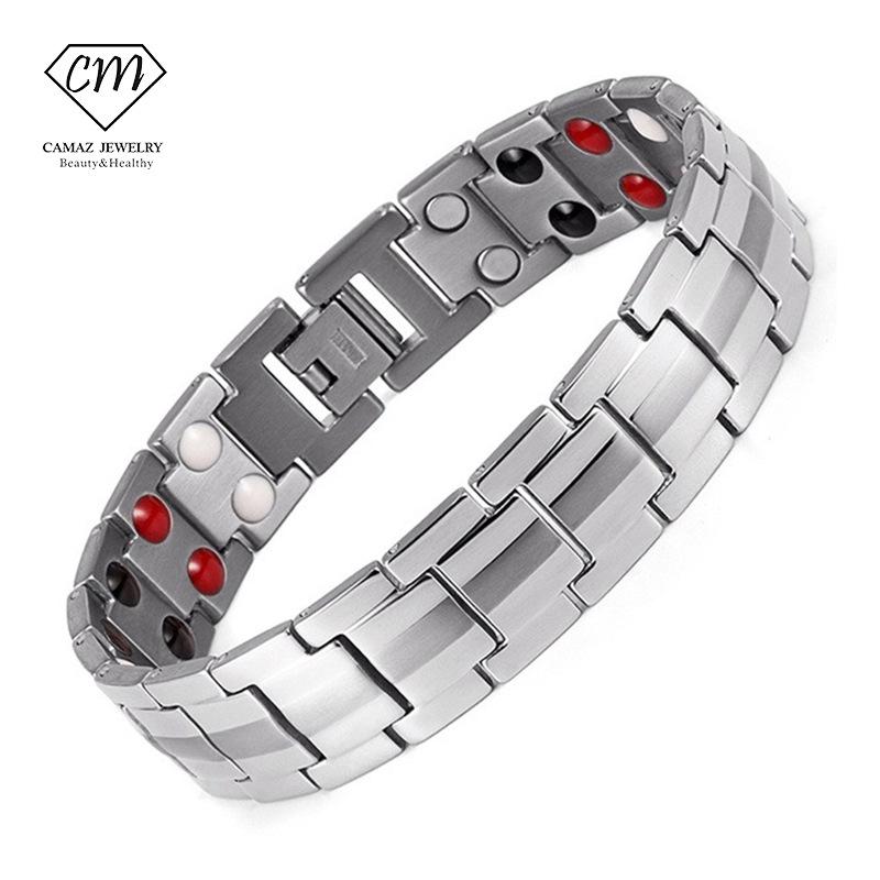 Factory Direct  Titanium Germanium Stainless Steel Chain Link Double-Row Magnetic Natural Stone Bracelet Energy Bead