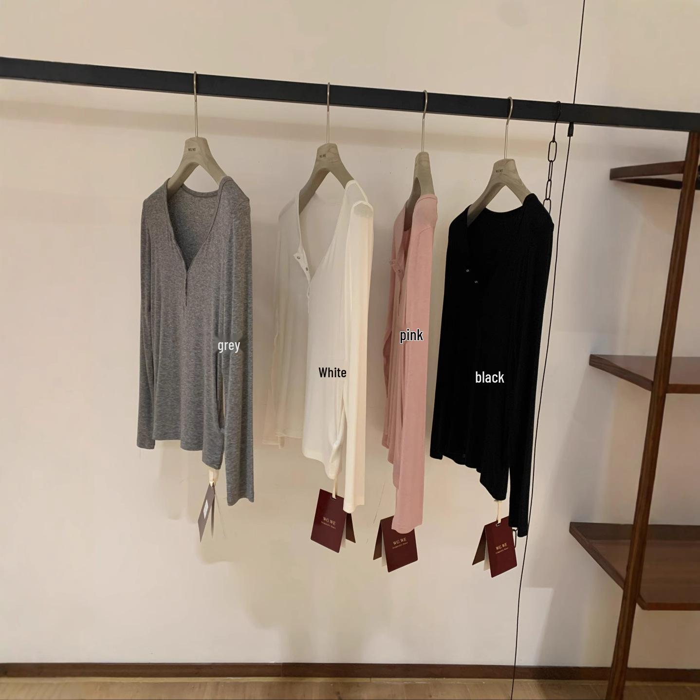 Women s Petite Long Sleeve Half-Open Collar T-shirt for Autumn S белый