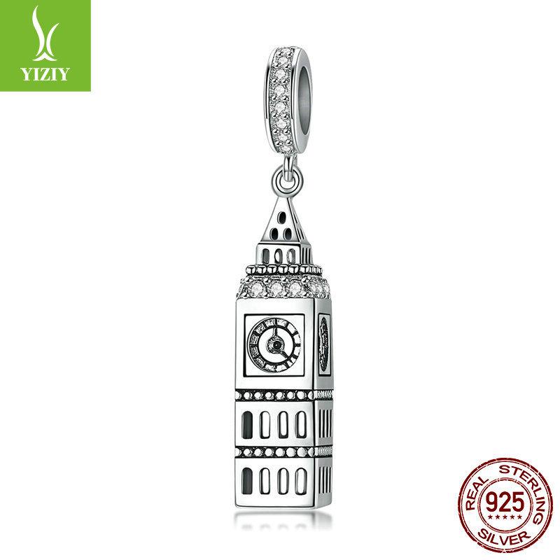 S925 Silver British Big Ben Pendant Ladies Diy Beaded Bracelet Pendant Accessories Scc868