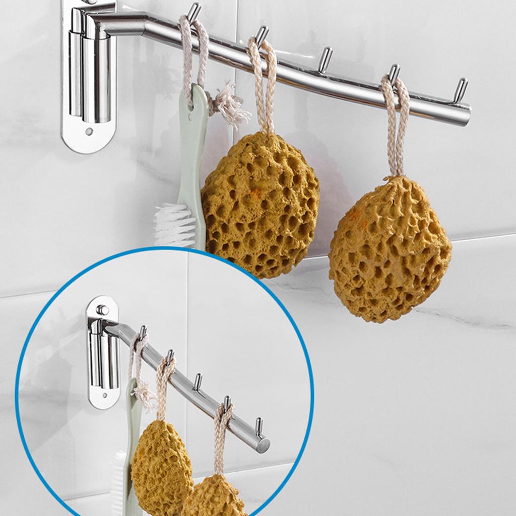 Steel Wall Mounted Clothes Hanger Rack Swing Arm Holder with 5 Hooks Heavy Duty Coat Hanger Rack for Closet Organization
