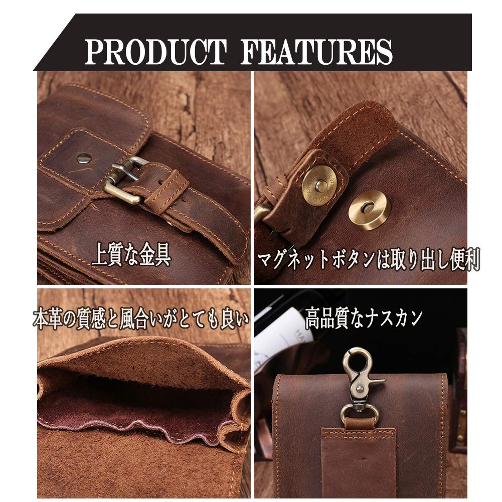Handmade Genuine Leather Waist Belt Smartphone Thick Cowhide Retro Vertical Holds Small Smartphone Carabiner Included Men's Bag, Pouch, Pouch,