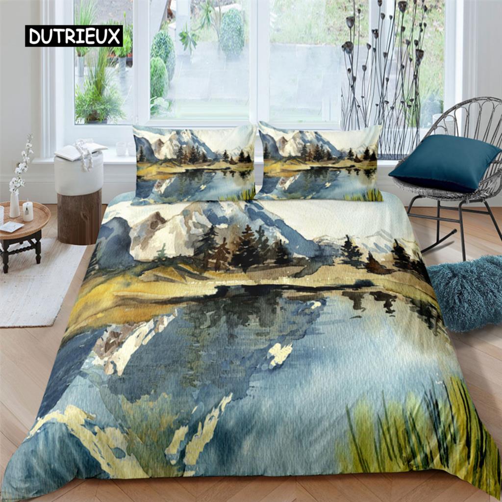 Oil Painting Landscape King Dimension Queen Size Bedspread Cover Natural Scenery Sleep Bedding Collection Teen Adult Floral Ocean Building Heavy-duty