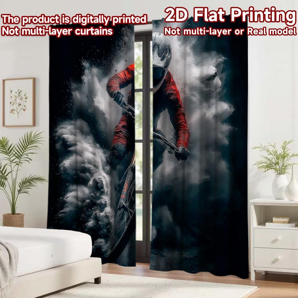 2D flat printing 2pcs Curtain Party Window Curtains Mountain Biker in Action Digital Printed Polyester Drapes Birthday Party