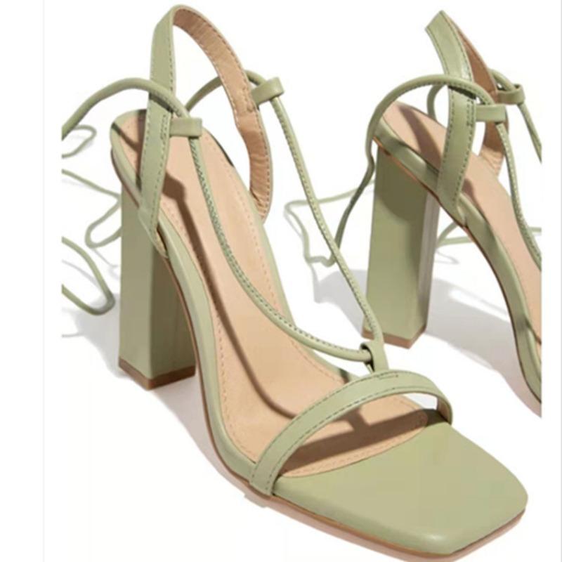 High Hels Shoes Spring and Summer New Thick Heel Square Head Women's Sandals Straps Open Toe High Heel Women's Shoes