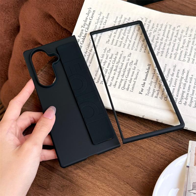 Luxury Matte Silicone Elastic Wrist Strap Bracket Case For Samsung Galaxy Z Fold 7 6 5 4 3 ZFold7 Ultra Thin PC Hard Clear Cover