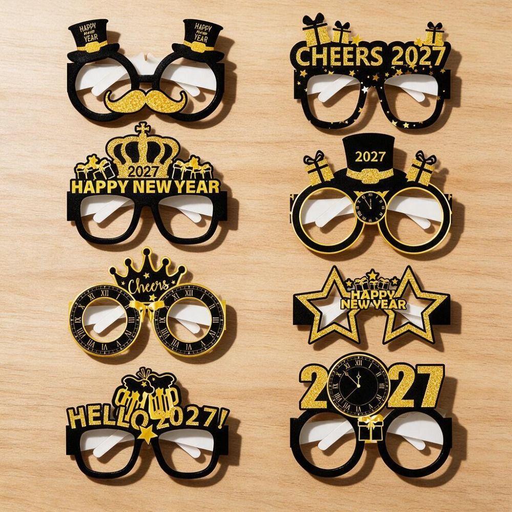 8PCS Colorful Printed 2027 New Year Party Glasses Irregularly Shaped Festive Party Glasses  Children