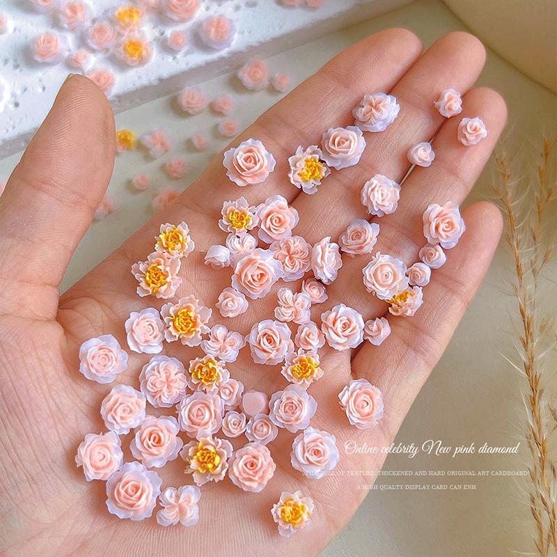 100Pcs Nail Art Mini Flower Resin Gem Stones Diy Nail Crafts 3D Stickers For Gel Polish Nail Accessories Multi-Colors Rose