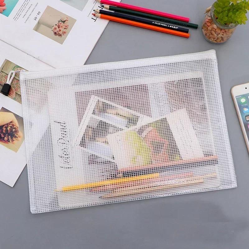 10 Pack Zipper Storage Bag Pouch Waterproof  A3 A4 A5 PVC Mesh Zipper Bag for Files Toy Stationery for Office Home Travel Use