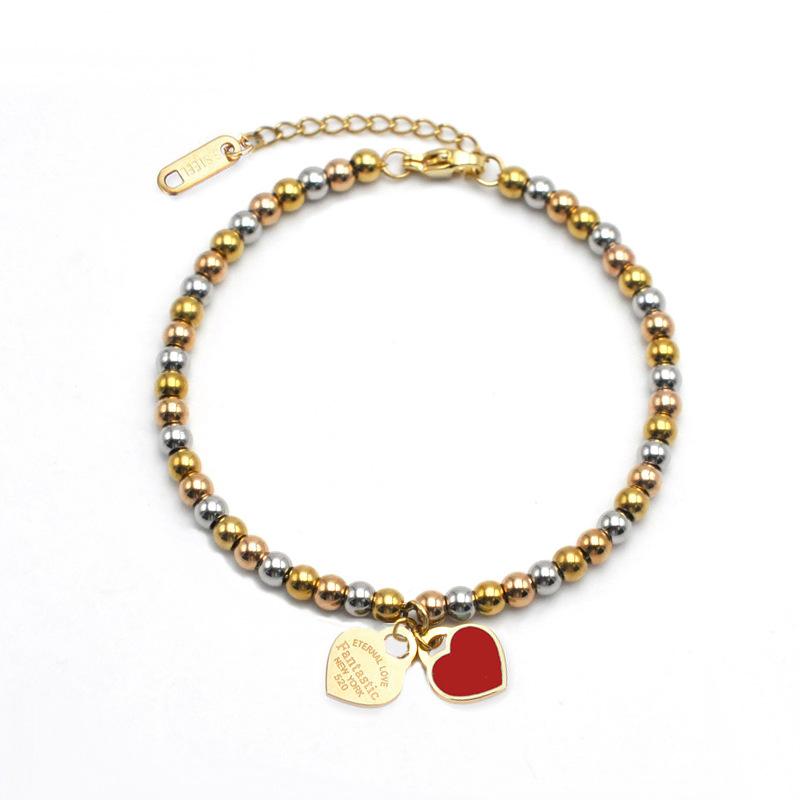 European and American Products 4mm Round Bead Bracelet, Titanium Steel Beaded Peach Heart Bracelet 2026