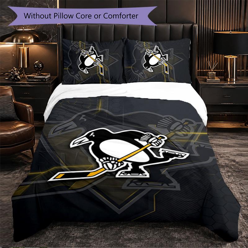 Pittsburgh Penguins Pattern Microfiber 3Pcs Bedding Set Decor Duvet Cover Set For Bedroom Home Use