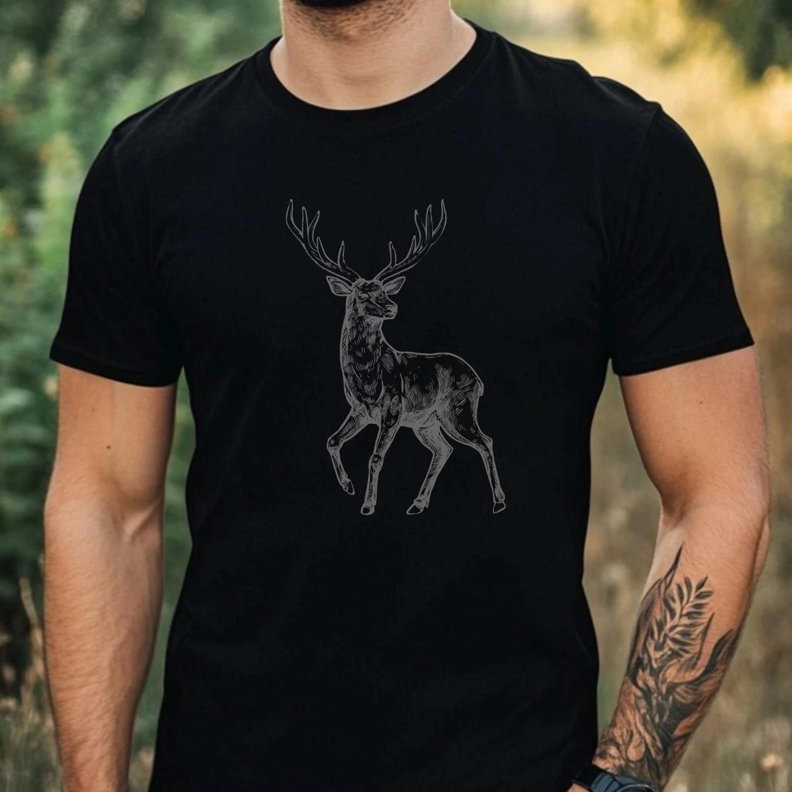 T-Shirt Herren Hirsch Motiv Baumwolle Größe XS bis 5XL XS