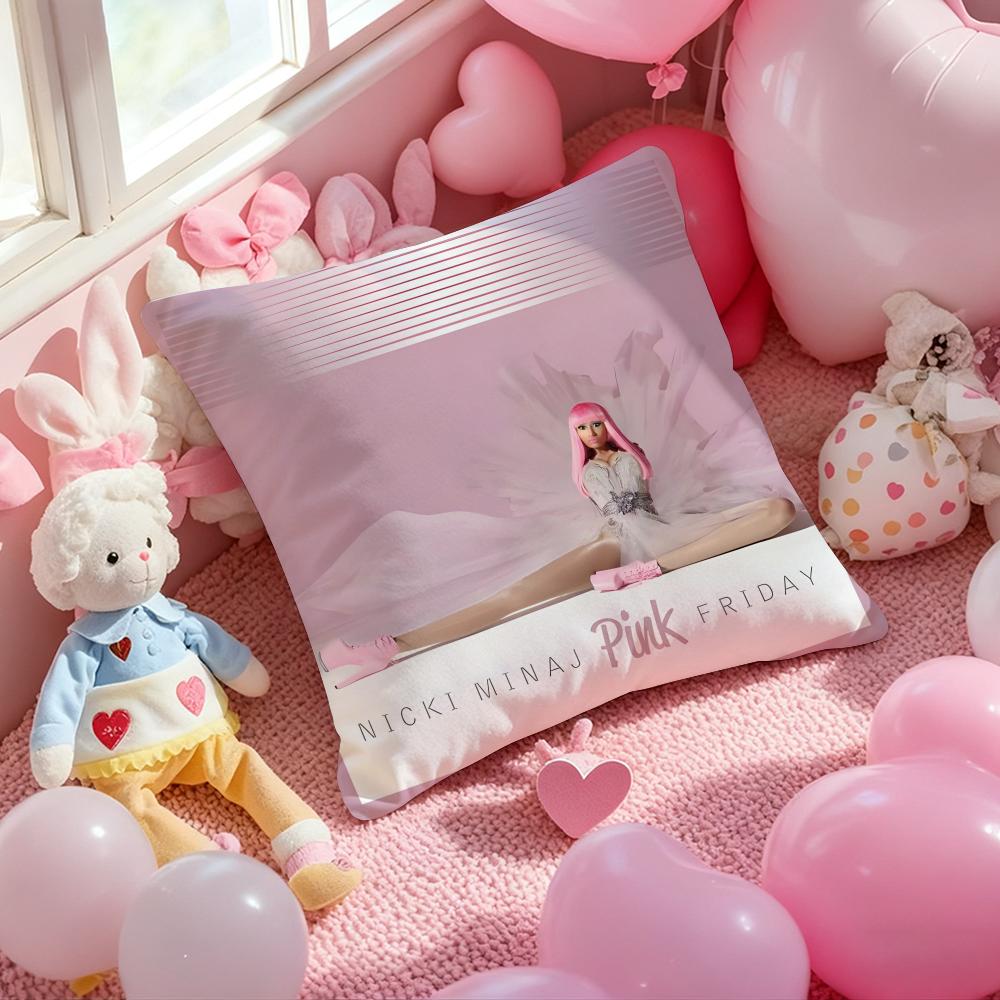 N-Nicki Minaj Album Pink Friday Cushion Cover Pattern Printed Pillowcase for Living Room Sofa Cushion Cover & Bedroom Decor 12x12Inch