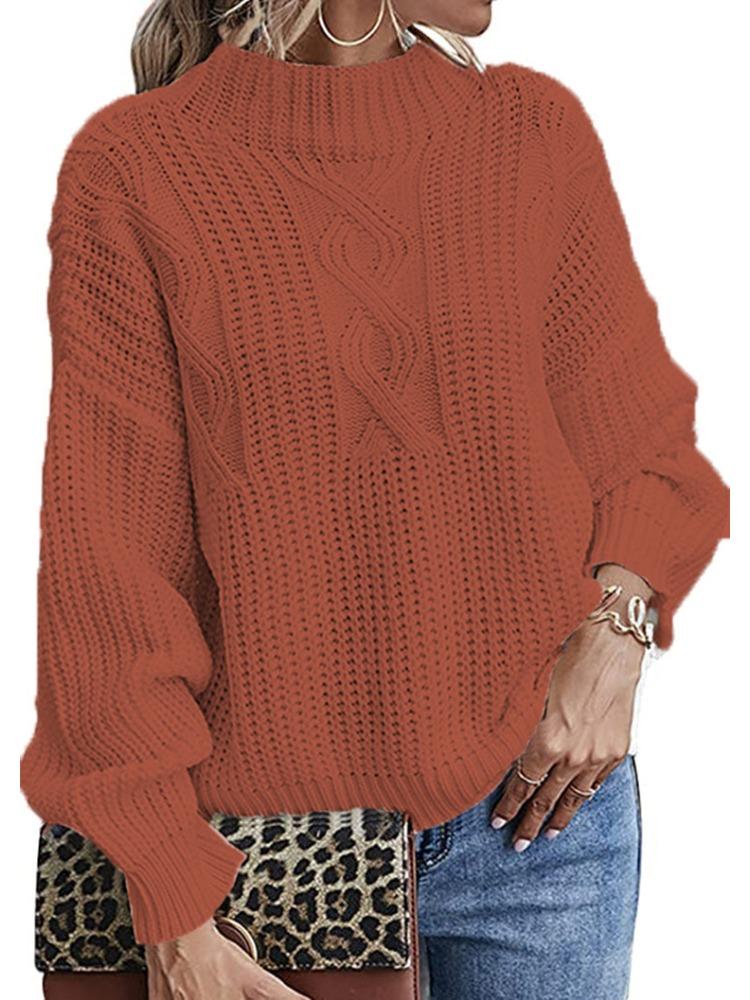 Women's Autumn Winter Sweater: Long Sleeve Mid Neck Slim Fit Base Layer Round Neck Pullover Luxurious Relaxed-fit Slimming and Versatile Top