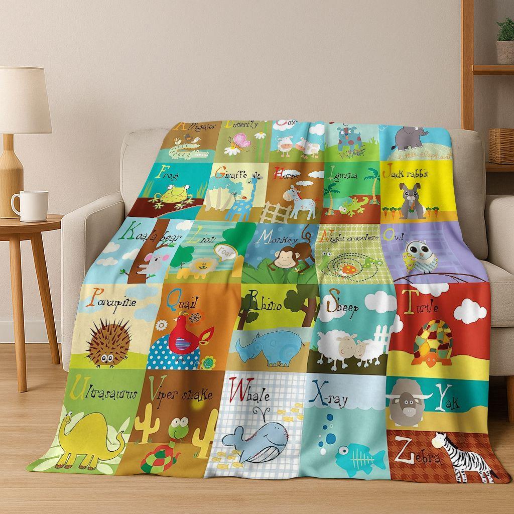 ABC Animal Alphabet Cartoon Early Educatio Children Flannel Blanket,Cozy Soft Throw Blanket for Home Bedroom Bed Sofa Cover